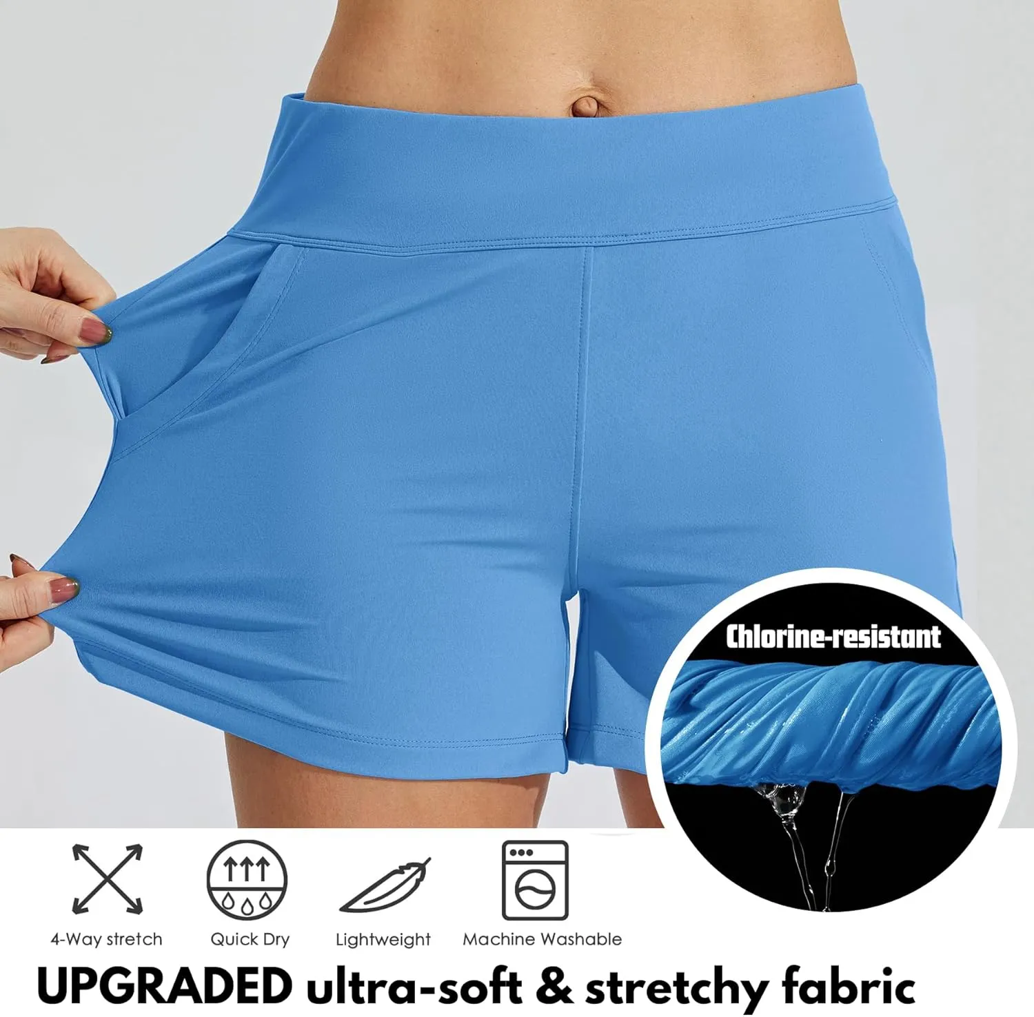 Willit Women's Swim Board Shorts Swimming Bottoms Tummy Control Beach Shorts with Liner