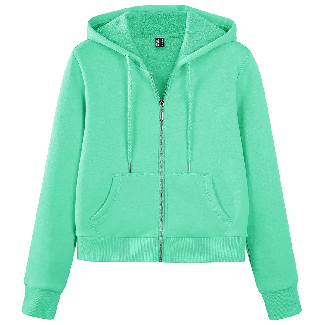 Women's Fleece Lined Full Zip Crop Tops Hoodies