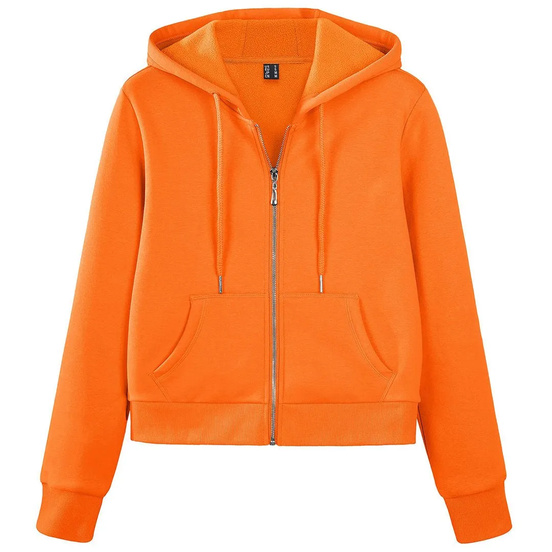 Women's Fleece Lined Full Zip Crop Tops Hoodies