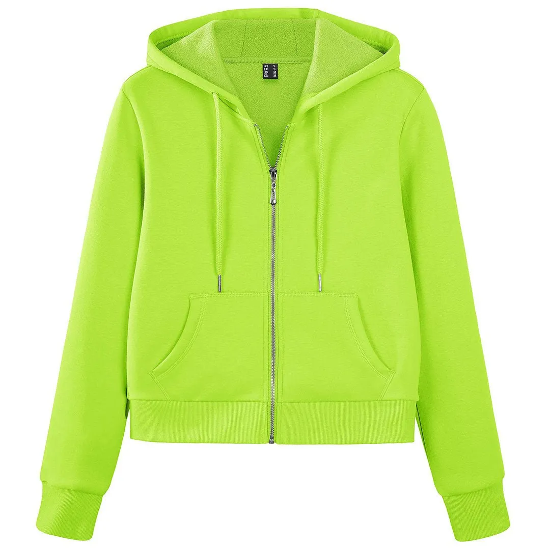 Women's Fleece Lined Full Zip Crop Tops Hoodies