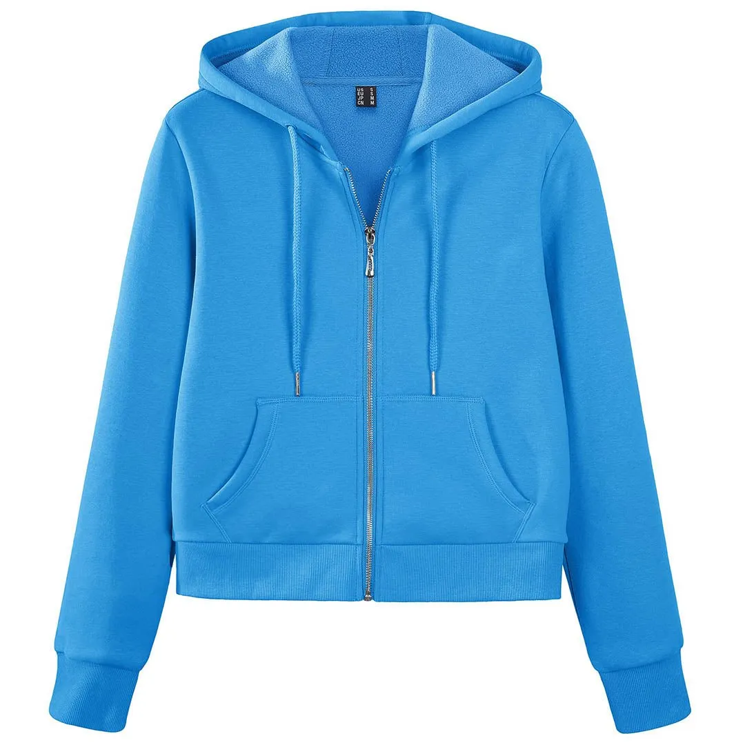 Women's Fleece Lined Full Zip Crop Tops Hoodies