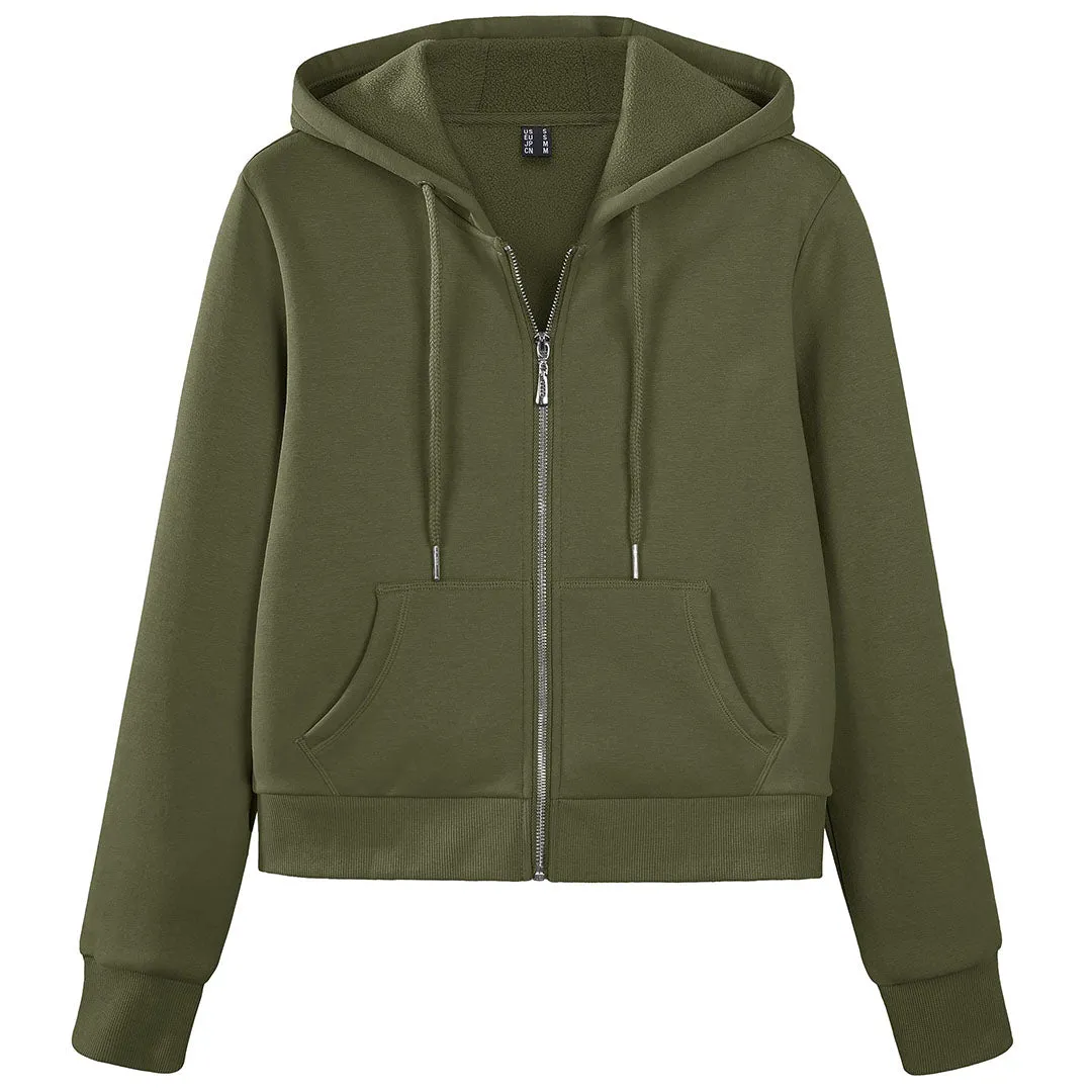 Women's Fleece Lined Full Zip Crop Tops Hoodies