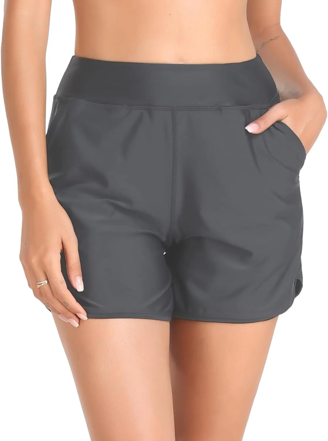 Women's High Waisted Board Shorts UV Sun Protection Beach Shorts Quick Dry Athletic Swim Shorts