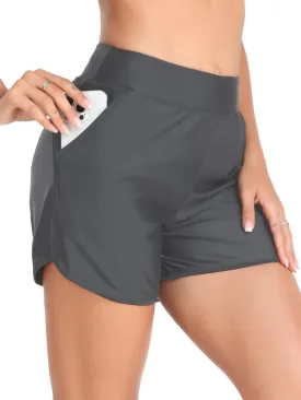 Women's High Waisted Board Shorts UV Sun Protection Beach Shorts Quick Dry Athletic Swim Shorts