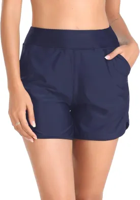 Women's High Waisted Board Shorts UV Sun Protection Beach Shorts Quick Dry Athletic Swim Shorts