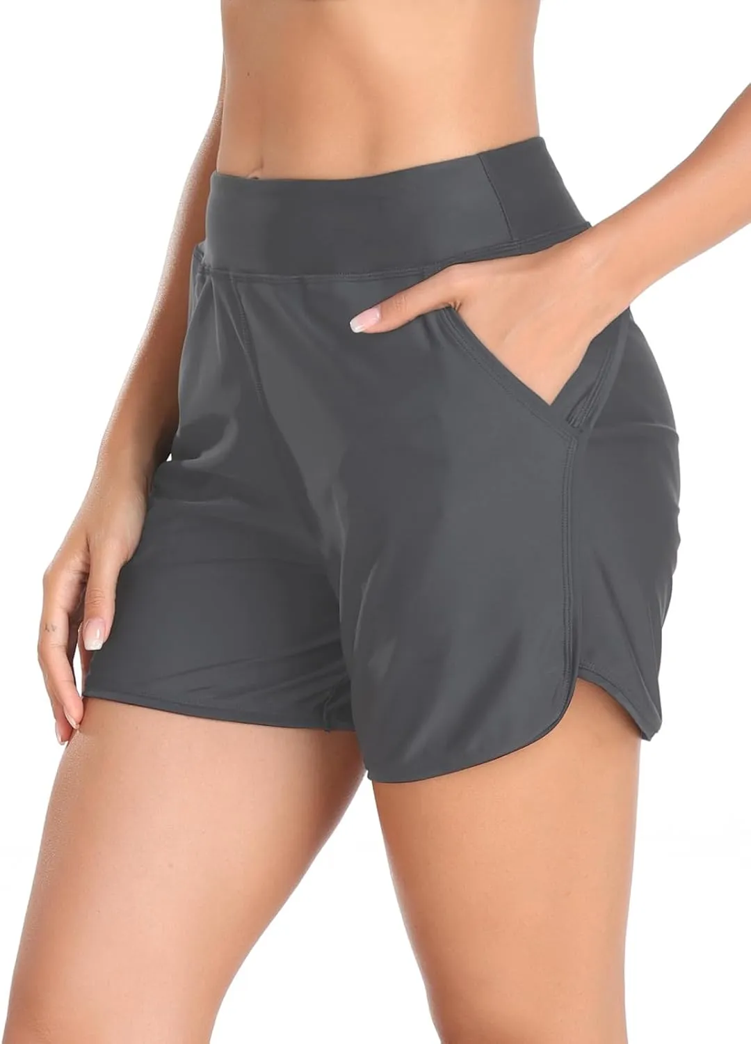 Women's High Waisted Board Shorts UV Sun Protection Beach Shorts Quick Dry Athletic Swim Shorts