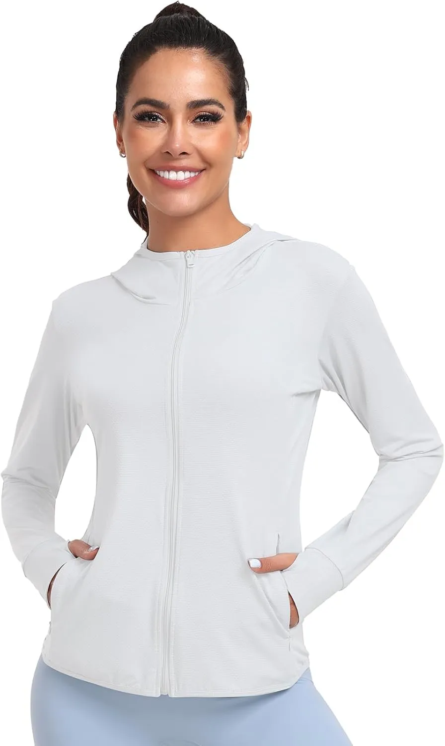 Women's UPF 50  Sun Protection Hoodie Lightweight Athletic Jacket Full Zip Long Sleeve with Pockets Hiking Outdoor