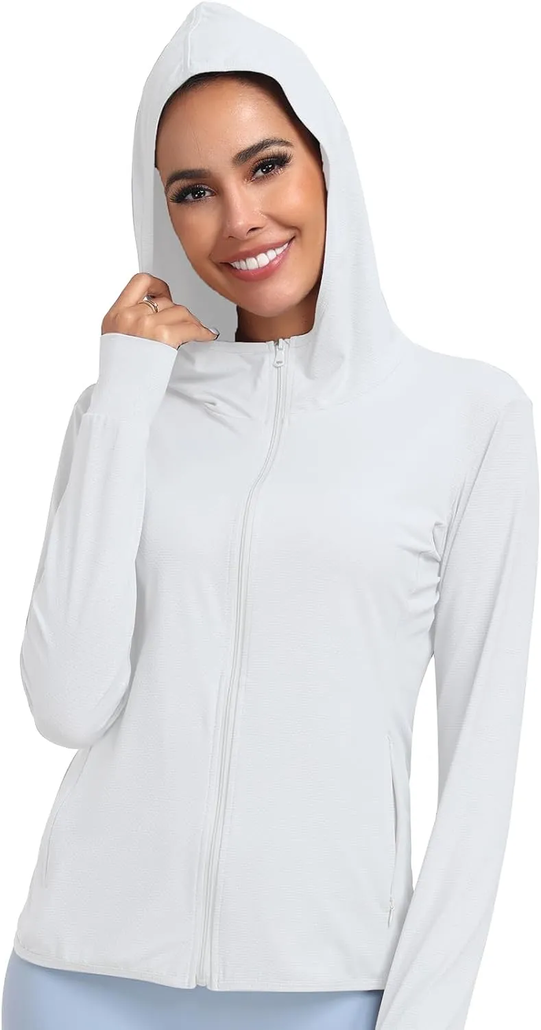 Women's UPF 50  Sun Protection Hoodie Lightweight Athletic Jacket Full Zip Long Sleeve with Pockets Hiking Outdoor