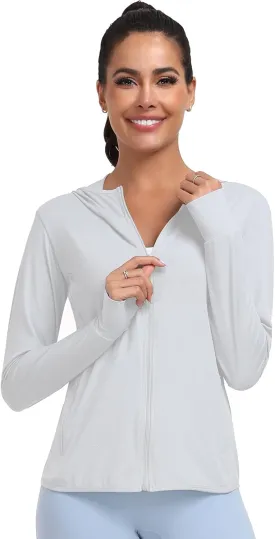 Women's UPF 50  Sun Protection Hoodie Lightweight Athletic Jacket Full Zip Long Sleeve with Pockets Hiking Outdoor