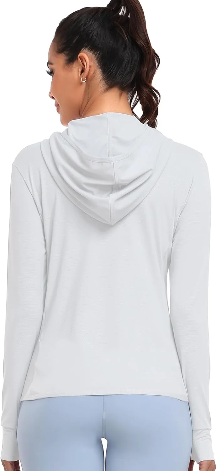 Women's UPF 50  Sun Protection Hoodie Lightweight Athletic Jacket Full Zip Long Sleeve with Pockets Hiking Outdoor