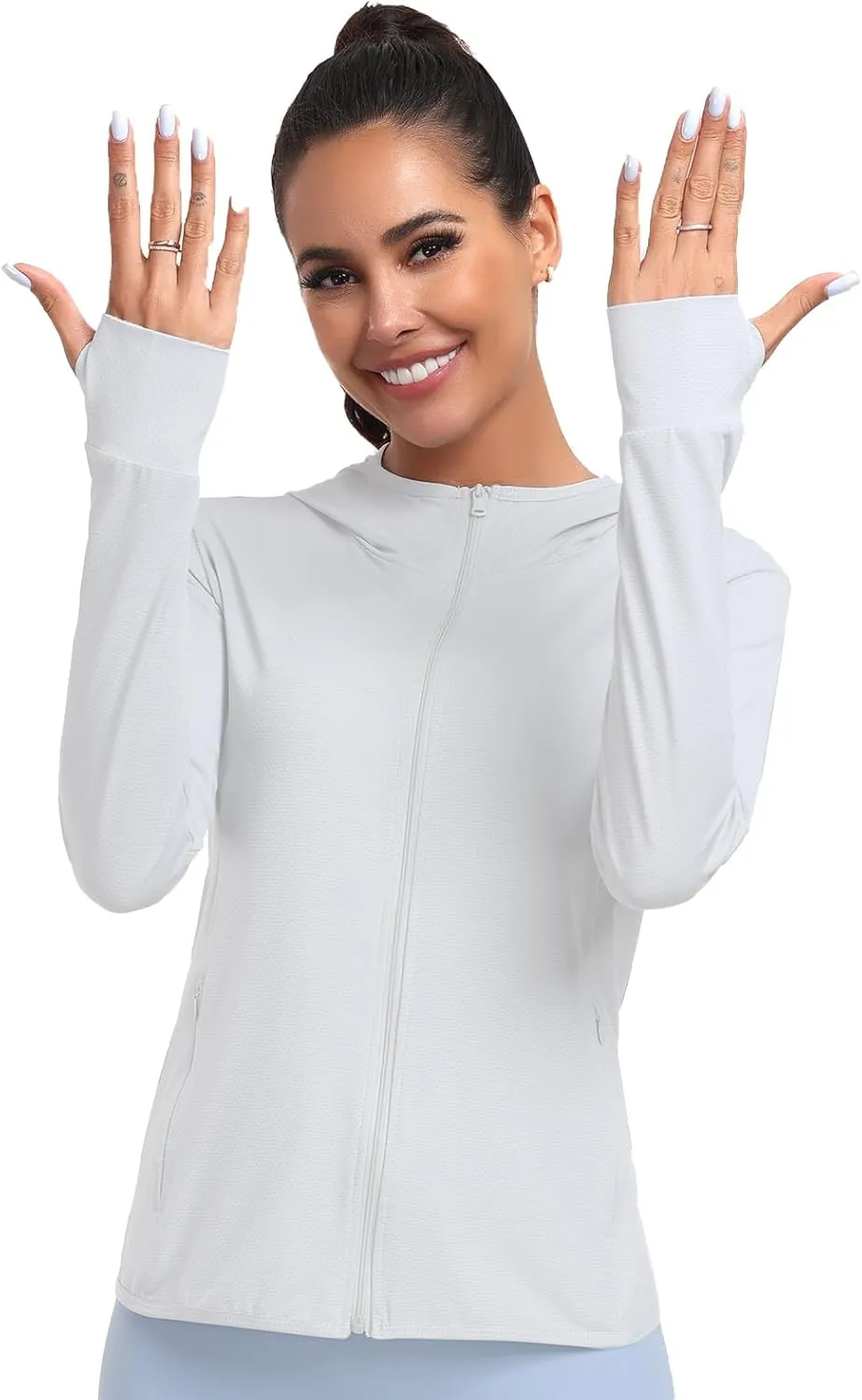 Women's UPF 50  Sun Protection Hoodie Lightweight Athletic Jacket Full Zip Long Sleeve with Pockets Hiking Outdoor