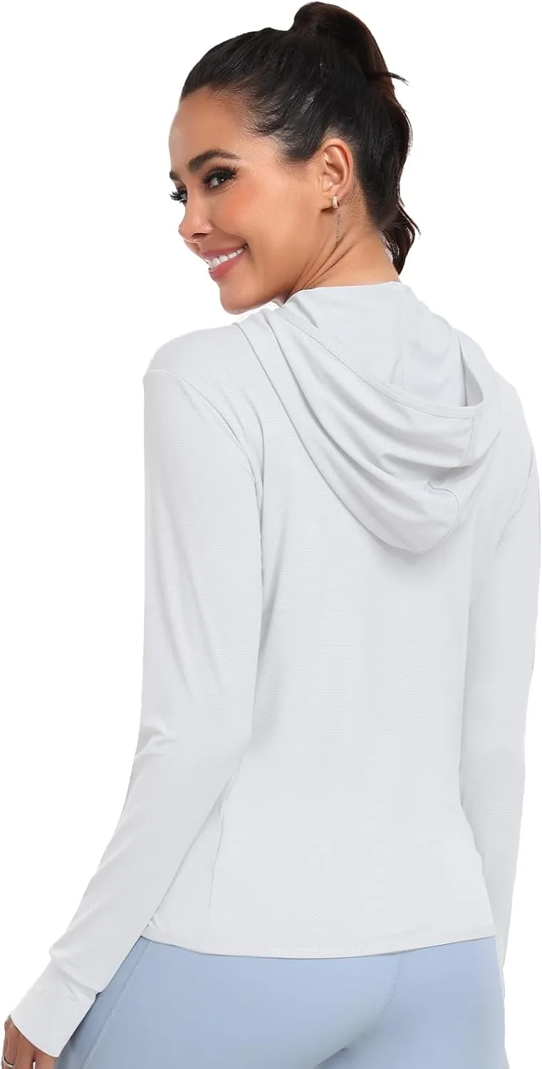 Women's UPF 50  Sun Protection Hoodie Lightweight Athletic Jacket Full Zip Long Sleeve with Pockets Hiking Outdoor