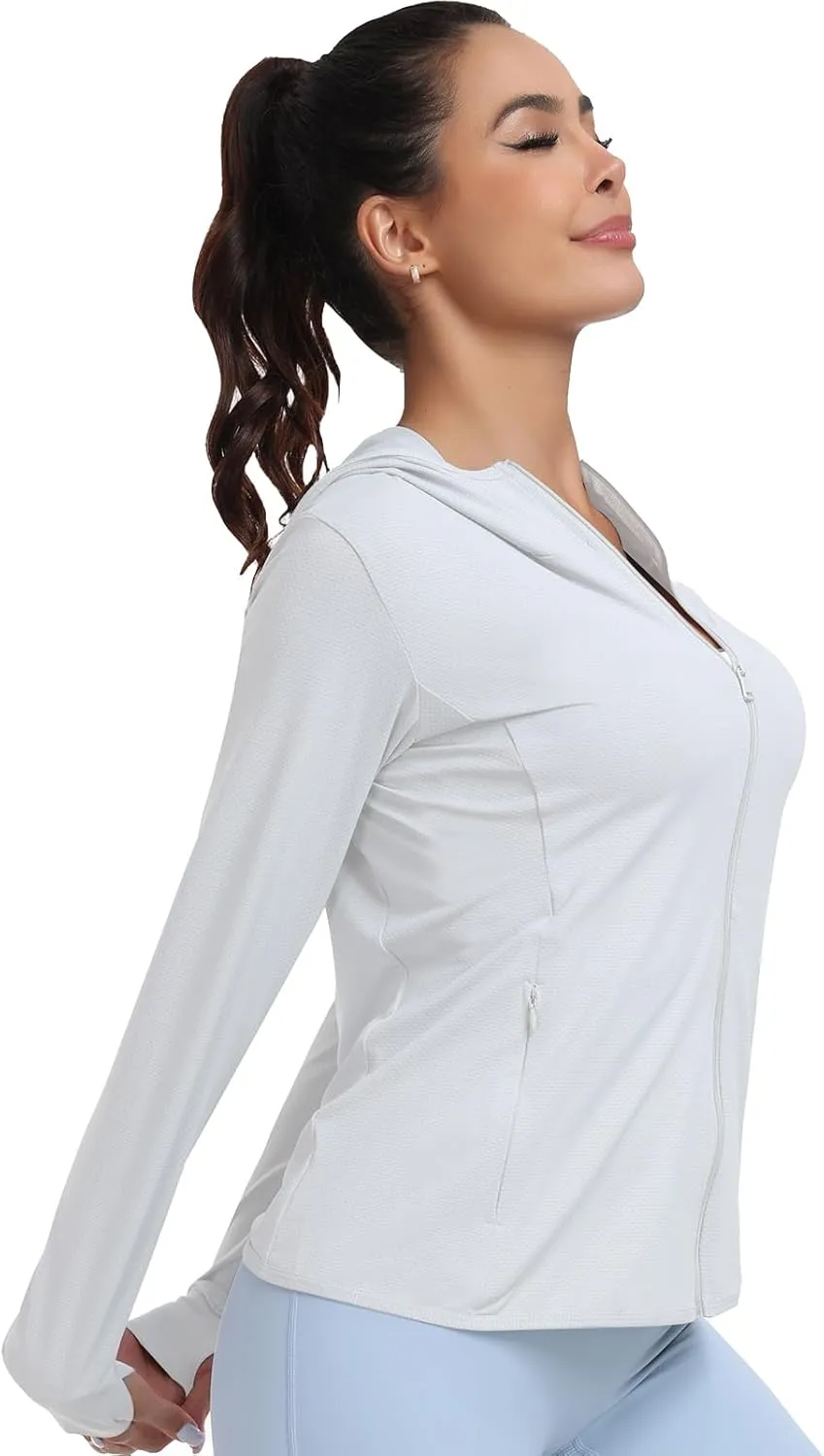 Women's UPF 50  Sun Protection Hoodie Lightweight Athletic Jacket Full Zip Long Sleeve with Pockets Hiking Outdoor